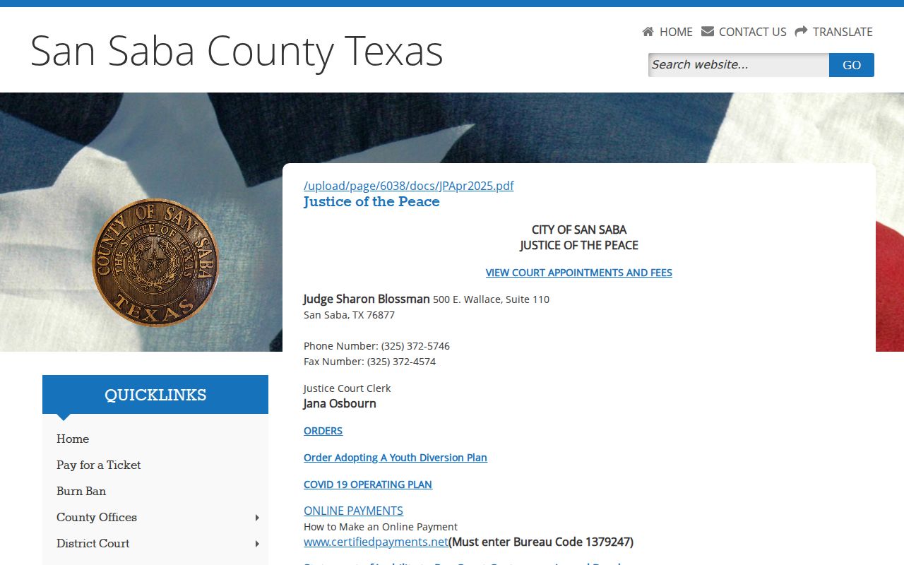 San Saba County civil docket Justice Court forms page