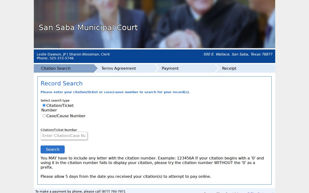 San Saba Municipal Court N-Court citation and case number search form