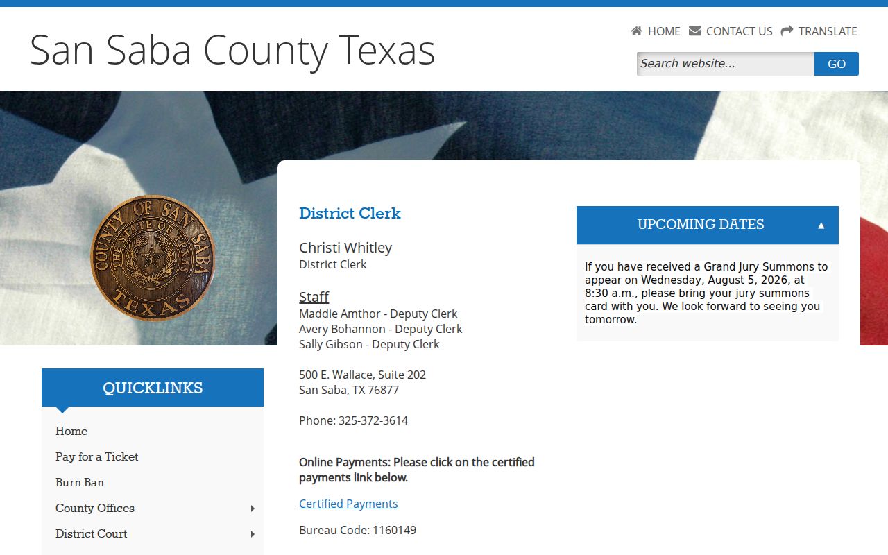 San Saba County court docket District Clerk contact and upcoming date