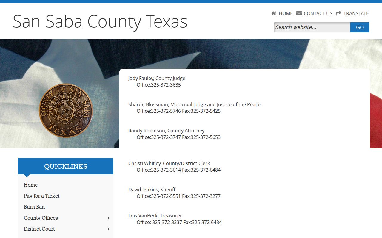 San Saba County court docket official contact directory